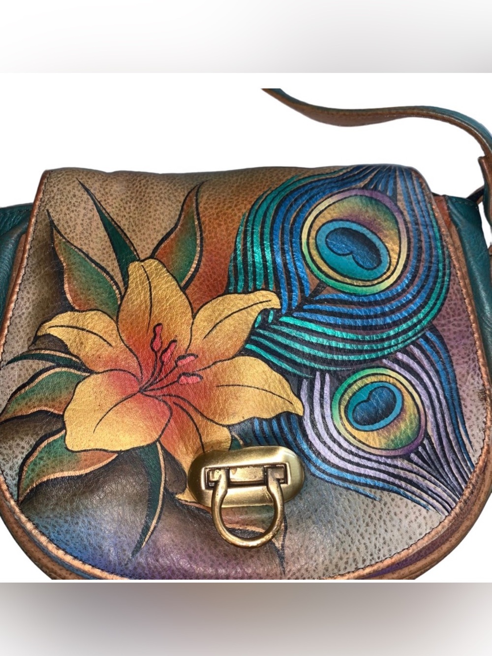 Anuschka Hand Painted Crossbody Leather Saddle Bag Crossbody - Picture 4 of 14